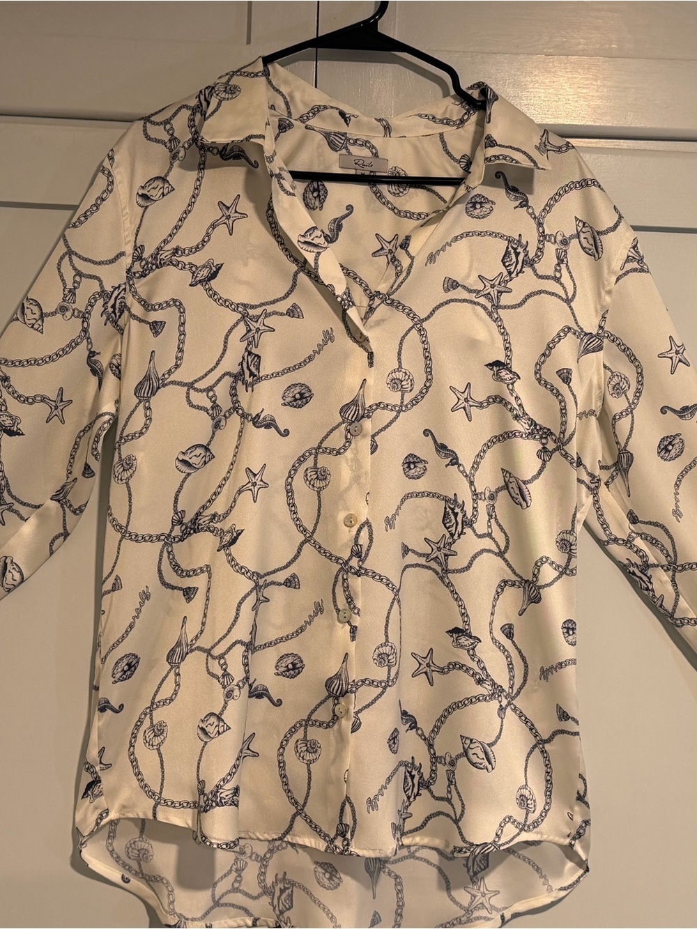 Rails Off White Button-Down with Navy Rope & Shell Print, Size M EUC